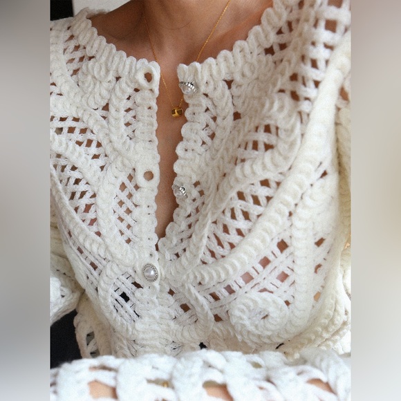 NWT crocheted hollow beaded button cardigan by Commense in size Medium - Picture 3 of 11